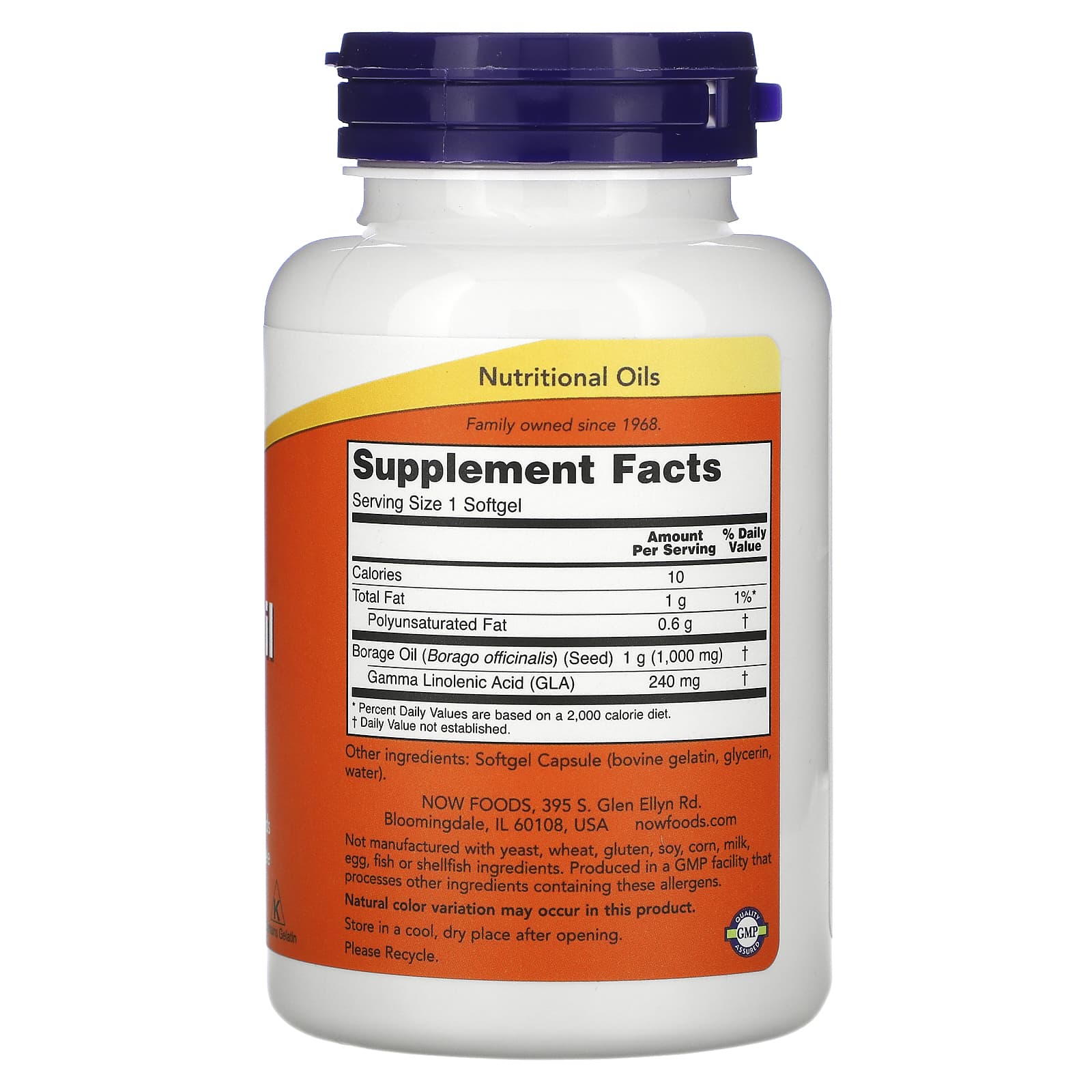 NOW Foods, Borage Oil, Concentration GLA, 1,000 mg, 60 Softgels