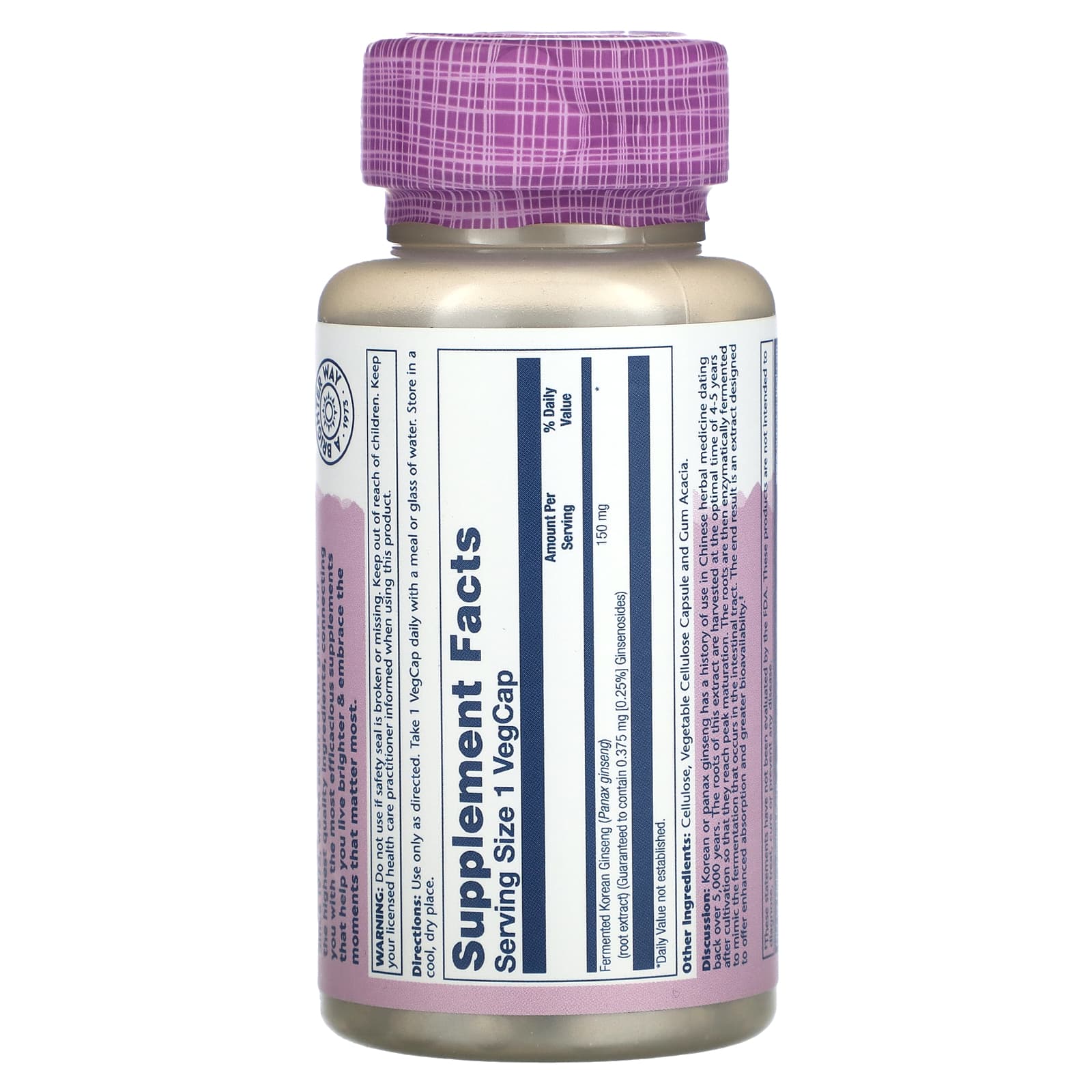 Solaray, Vital Extracts, Fermented Korean Ginseng, 150 mg, 30 VegCaps