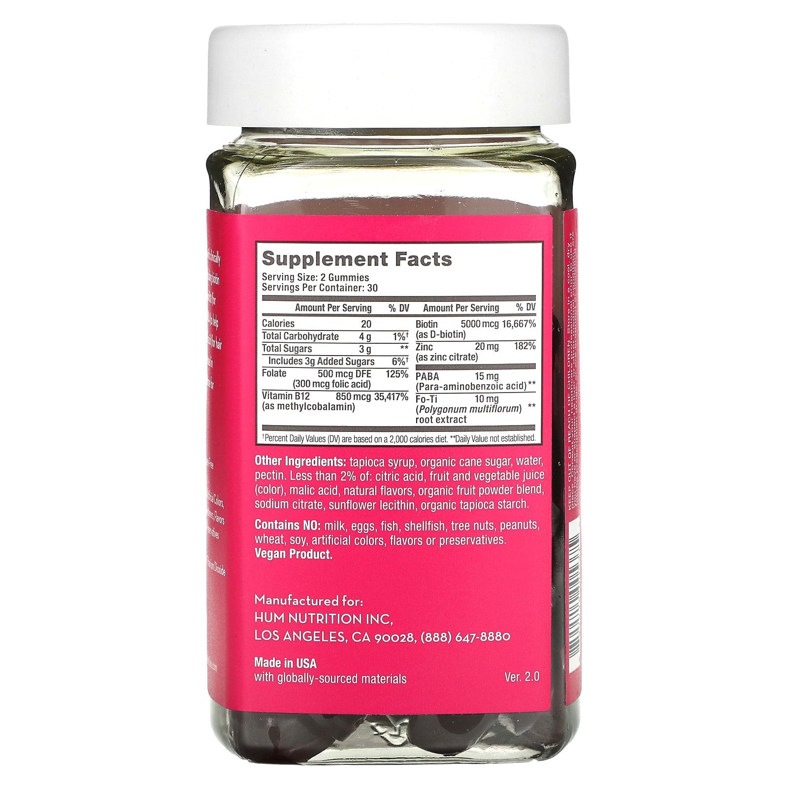 HUM Nutrition, Hair Strong Gummies, Strawberry, 60 Vegan Gummies