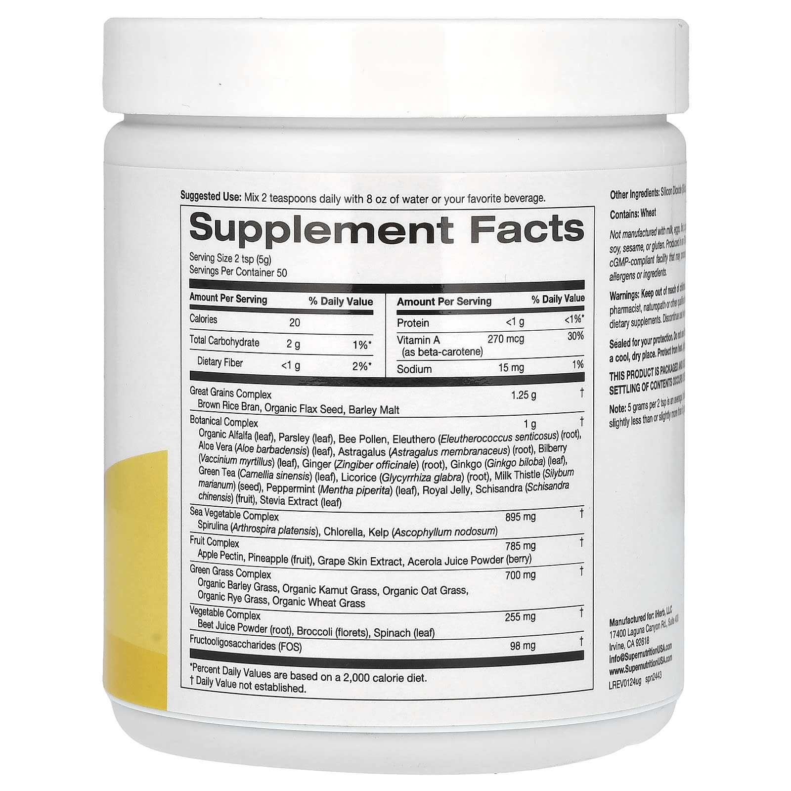 Super Nutrition, Super Greens with Spirulina, Chlorella, Kelp, and Apple Pectin, 8.8 oz (250 g)