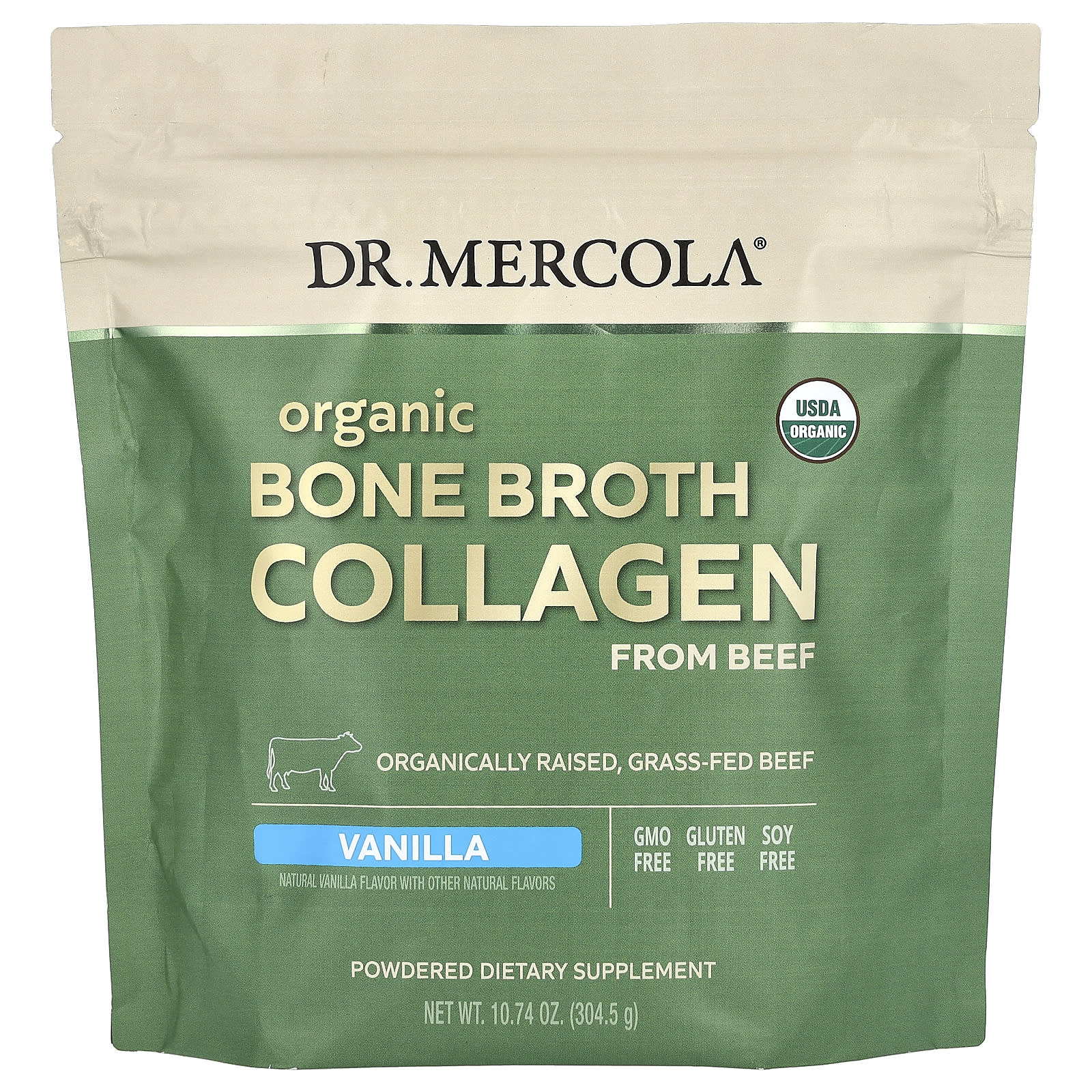 Dr. Mercola, Organic Bone Broth Collagen from Beef, Vanilla, 10.74 oz (304.5 g)