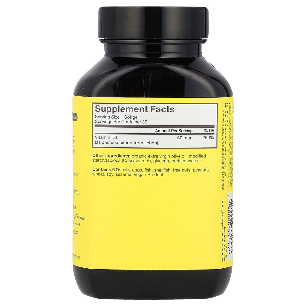 HUM Nutrition, Here Comes The Sun®, High-Potency Vitamin D3, 30 Vegan Softgels (50 mcg per Softgel)