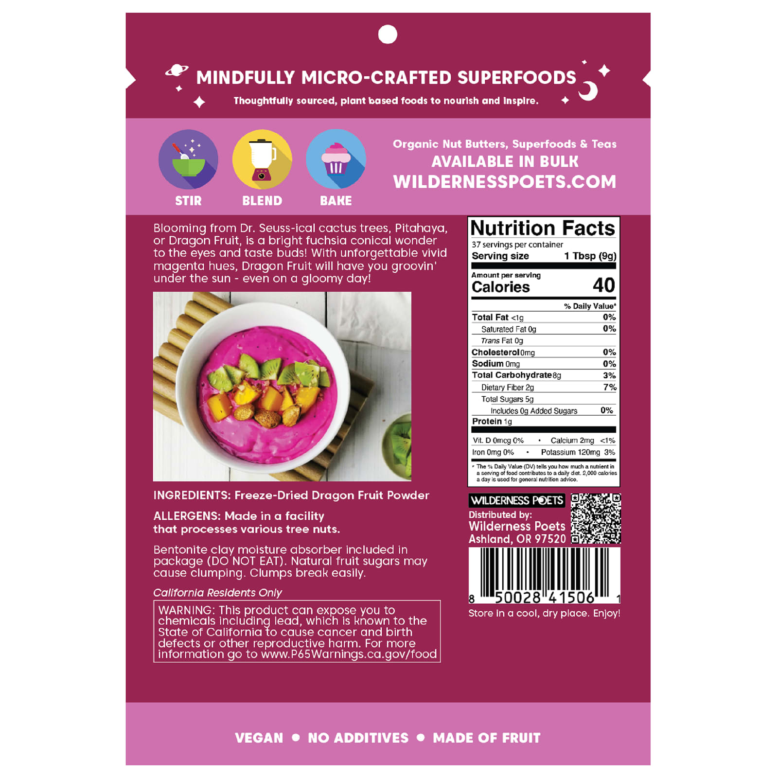 Wilderness Poets, Freeze Dried Dragon Fruit Powder, 12 oz (340 g)