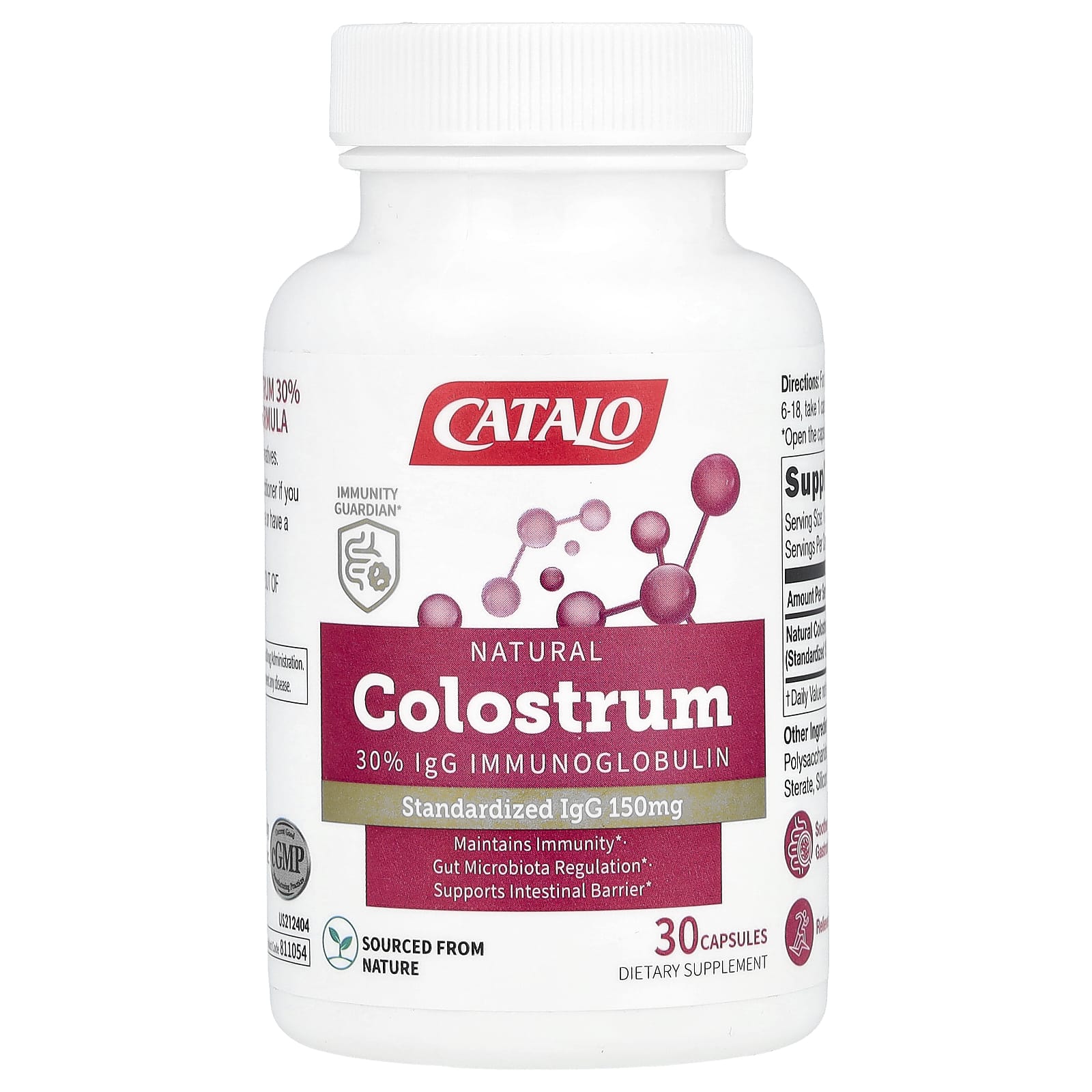 CATALO, Natural Colostrum 30% IgG Immunoglobulin, 30 Capsules (500 mg Per Capsule)