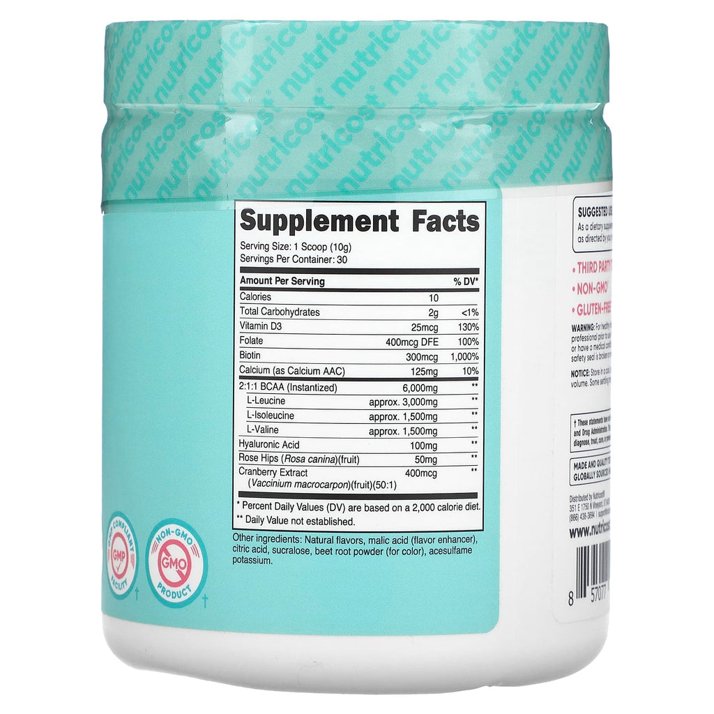 Nutricost, Women, BCAA With Hyaluronic Acid, Folate, Biotin, & Calcium, Watermelon, 10.2 oz (288 g)