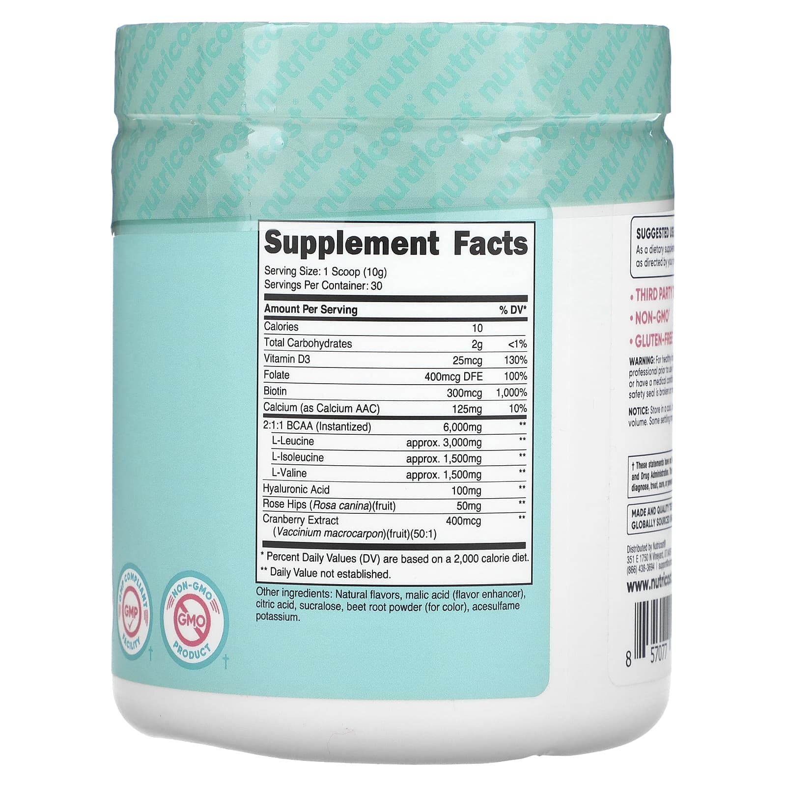 Nutricost, Women, BCAA With Hyaluronic Acid, Folate, Biotin, & Calcium, Watermelon, 10.2 oz (288 g)