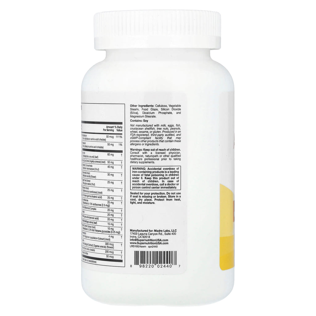 Super Nutrition, Active Women's Multivitamin with Black Cohosh, Soy Isoflavones, and Cranberry Concentrate, 180 Tablets