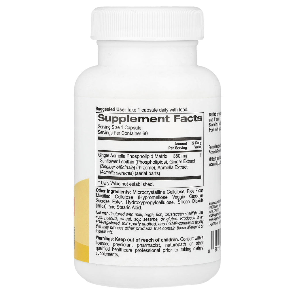 Super Nutrition, Ginger Acmella Phospholipid Matrix with Ginger Extract and Acmella Extract, 60 Veggie Capsules