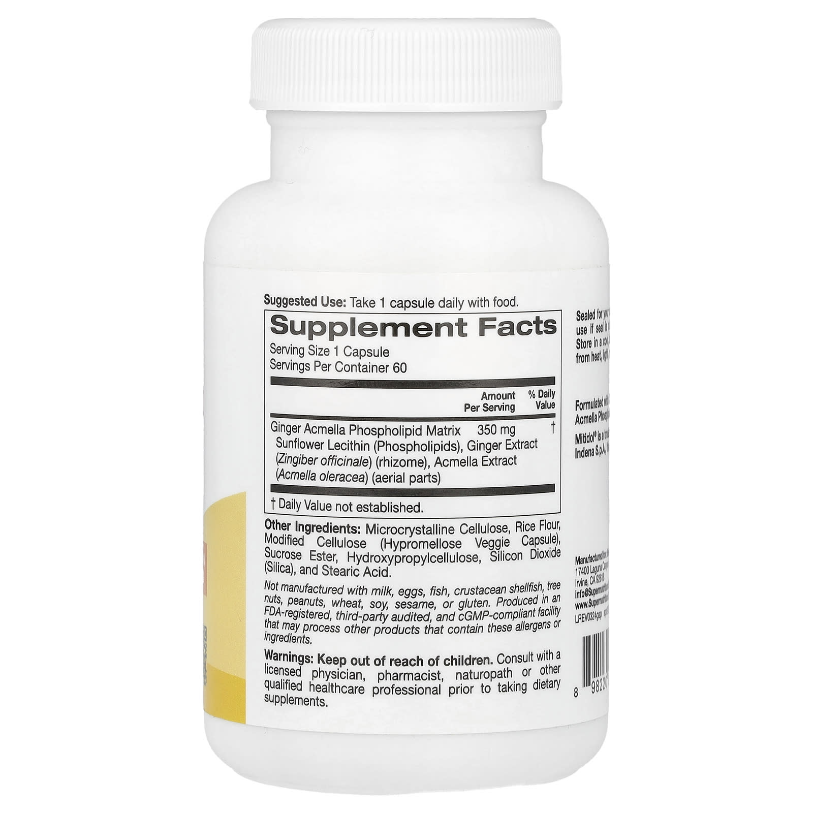 Super Nutrition, Ginger Acmella Phospholipid Matrix with Ginger Extract and Acmella Extract, 60 Veggie Capsules