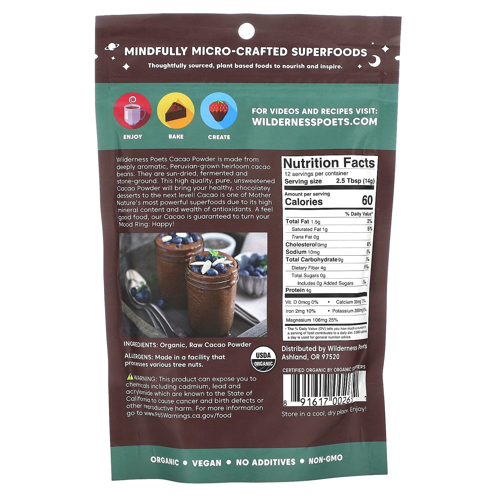 Wilderness Poets, Organic Peruvian Cacao Powder, 6 oz (170 g)