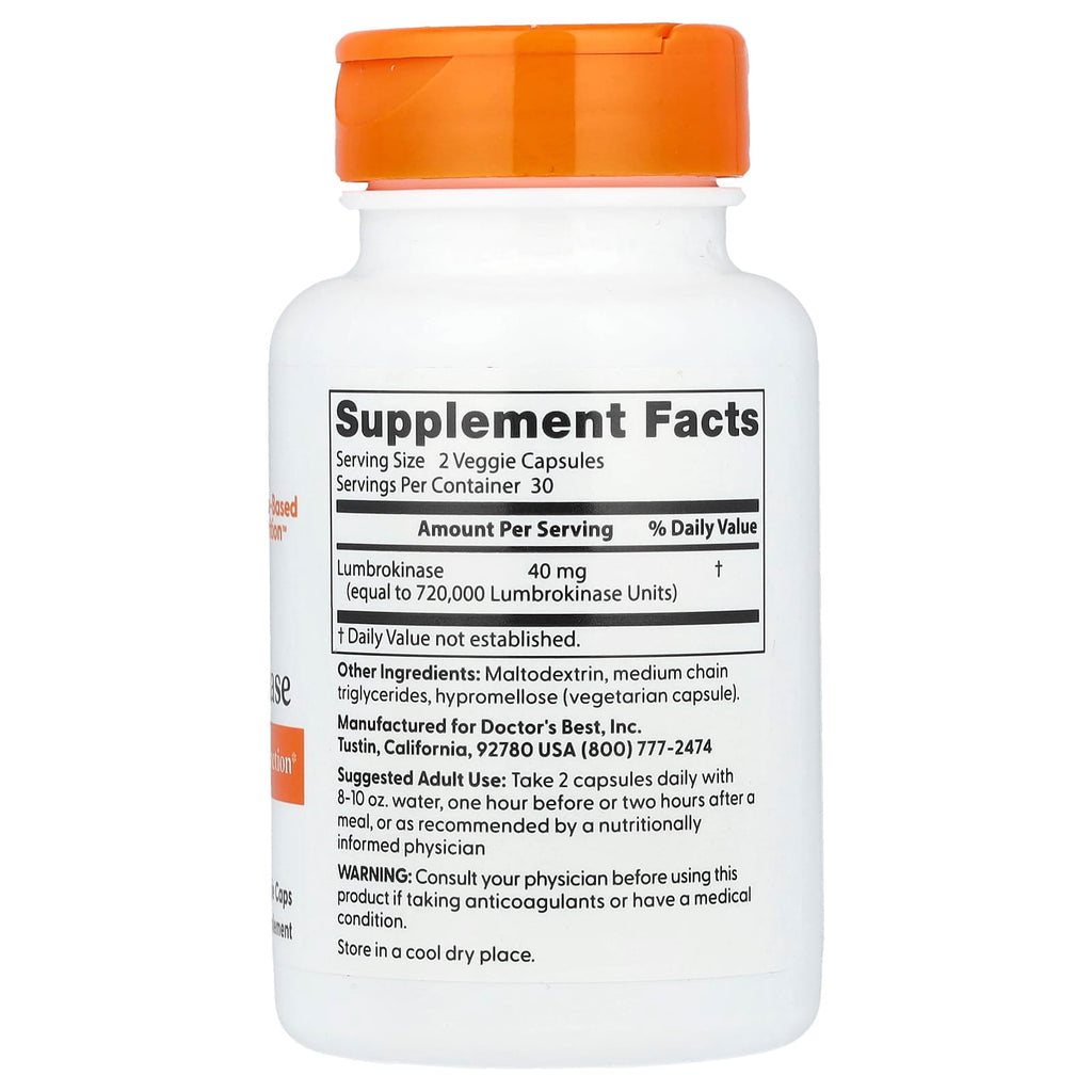Doctor's Best, Lumbrokinase, 60 Veggie Caps (20 mg per Cap)