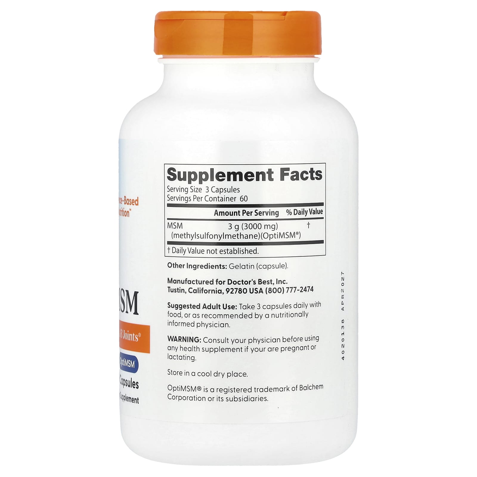 Doctor's Best, MSM, 180 Capsules (1,000 mg per Capsule)