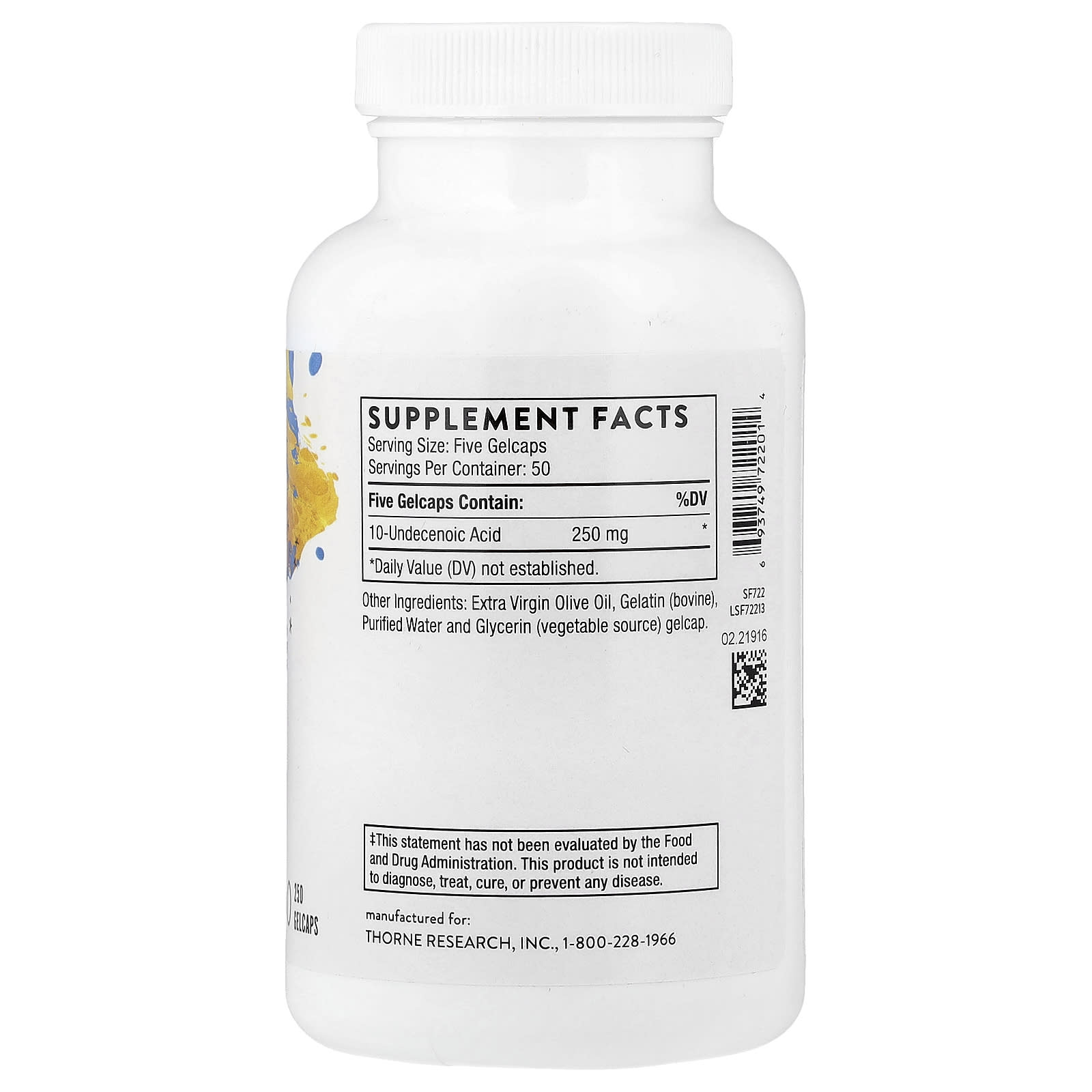 Thorne, Undecylenic Acid, 250 Gelcaps (50 mg per Gelcap)