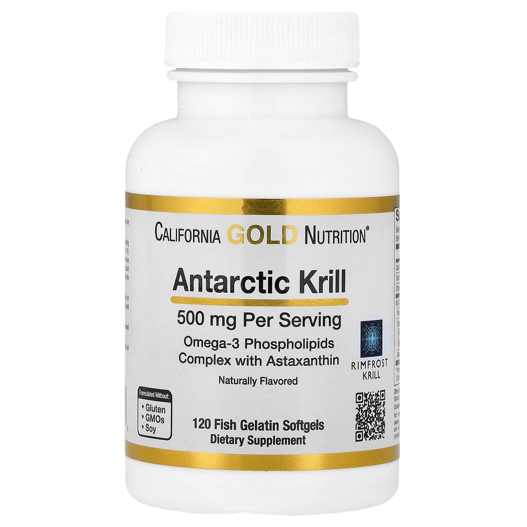 California Gold Nutrition, Antarctic Krill Oil, Omega-3 Phospholipids Complex with Astaxanthin, Natural Strawberry and Lemon, 500 mg, 120 Fish Gelatin Softgels