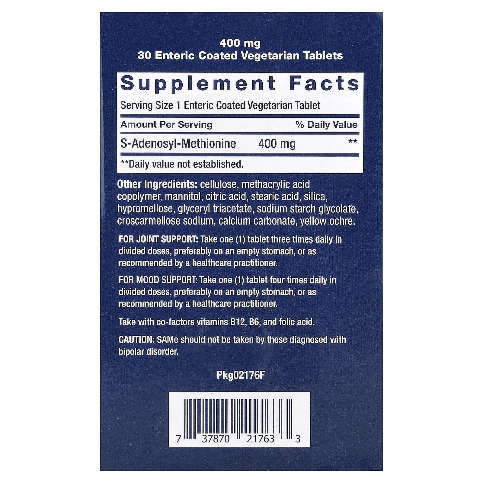 Life Extension, SAMe, S-Adenosyl-Methionine, 400 mg, 30 Enteric Coated Vegetarian Tablets