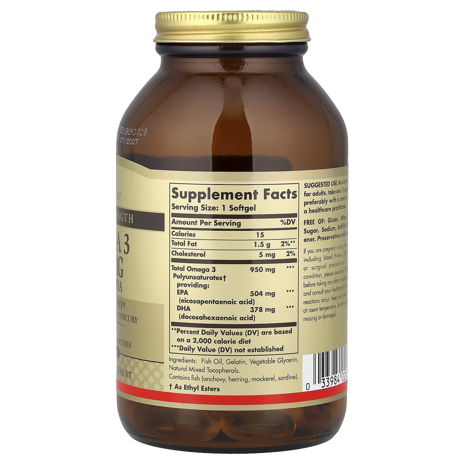 Solgar, Omega 3, EPA & DHA, Triple Strength, 950 mg, 100 Softgels