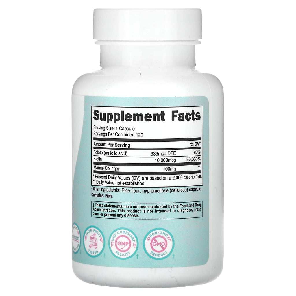 Nutricost, Women, Biotin With Folate & Collagen, 10,000 mcg, 120 Capsules