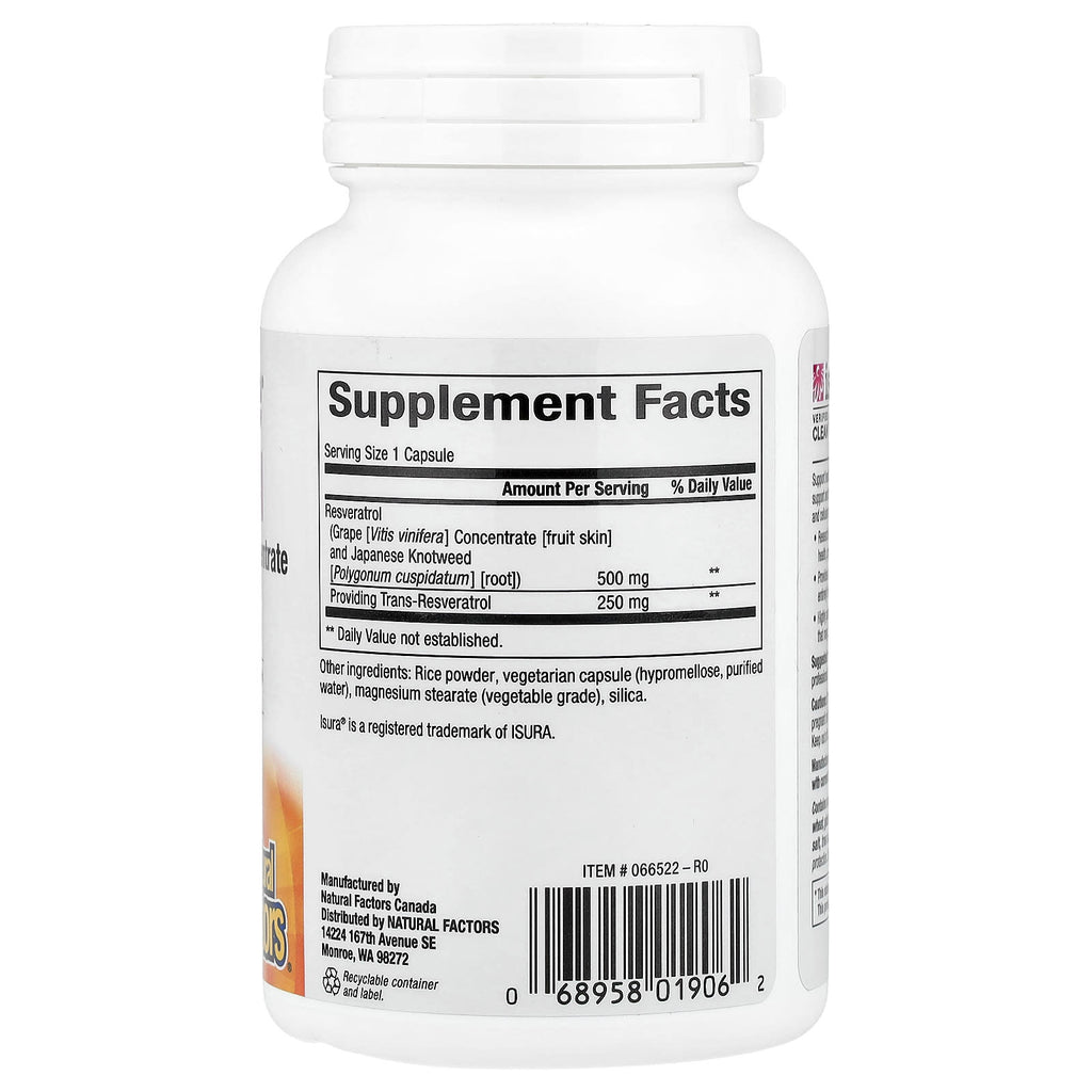 Natural Factors, RegenerLife® Resveratrol, 500 mg, 60 Vegetarian Capsules