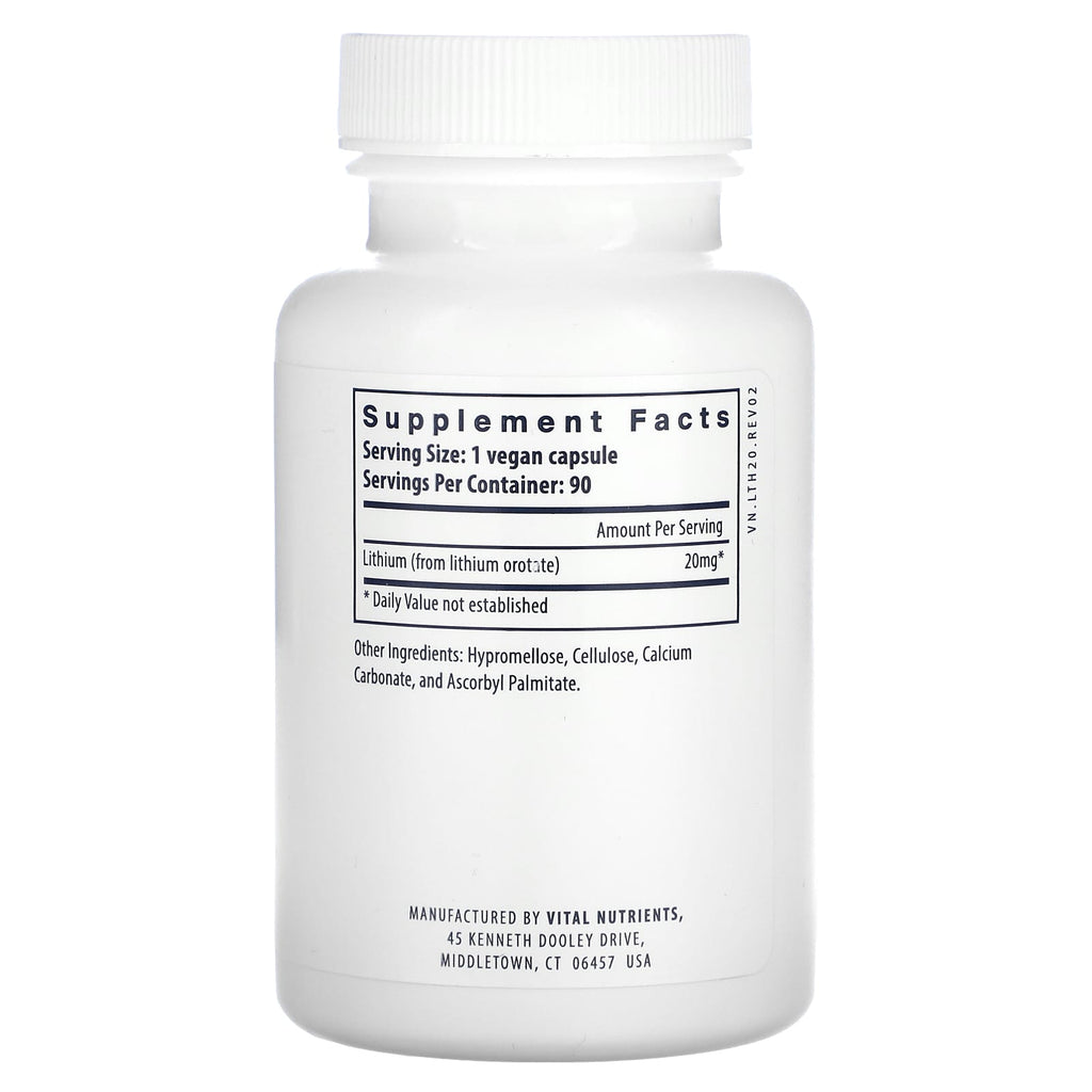 Vital Nutrients, Lithium , 20 mg , 90 Vegan Capsules
