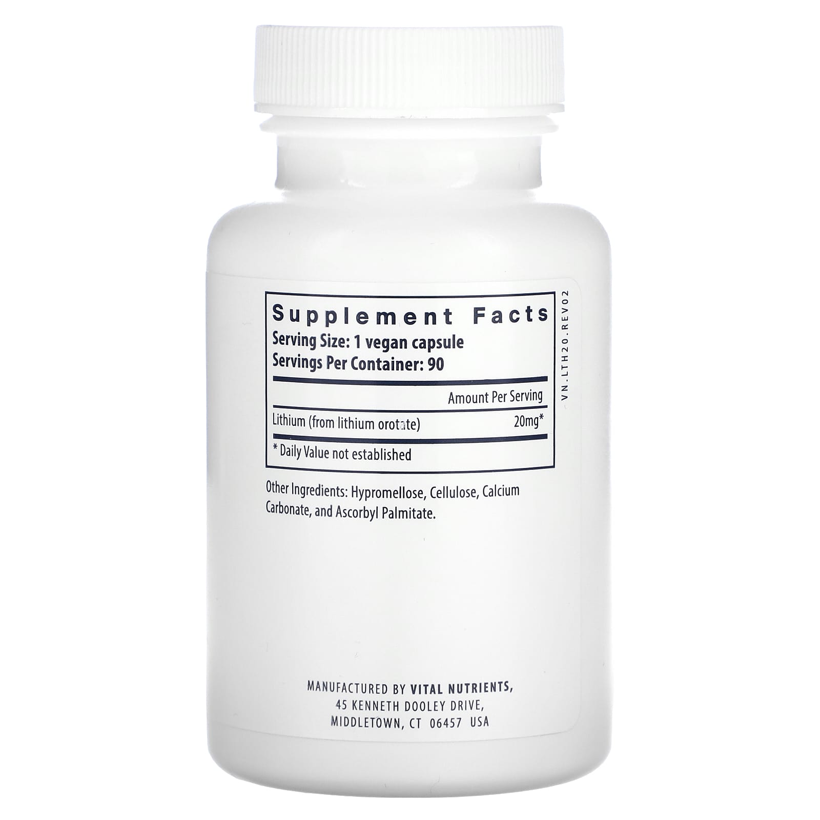 Vital Nutrients, Lithium , 20 mg , 90 Vegan Capsules
