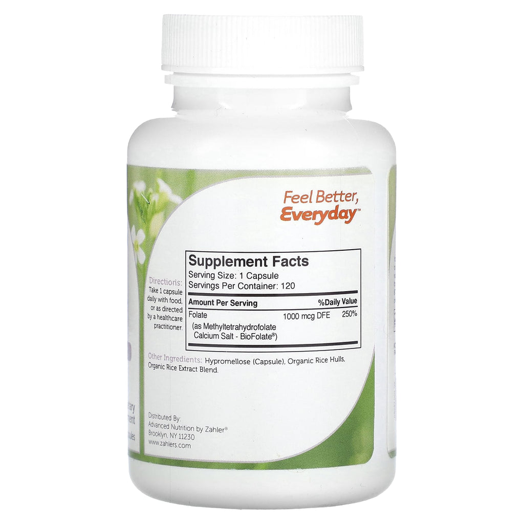 Zahler, Methylfolate, Stable & Active Folate, Supports Healthy Fetal Development, 120 Capsules (1,000 mcg DFE per Capsule)