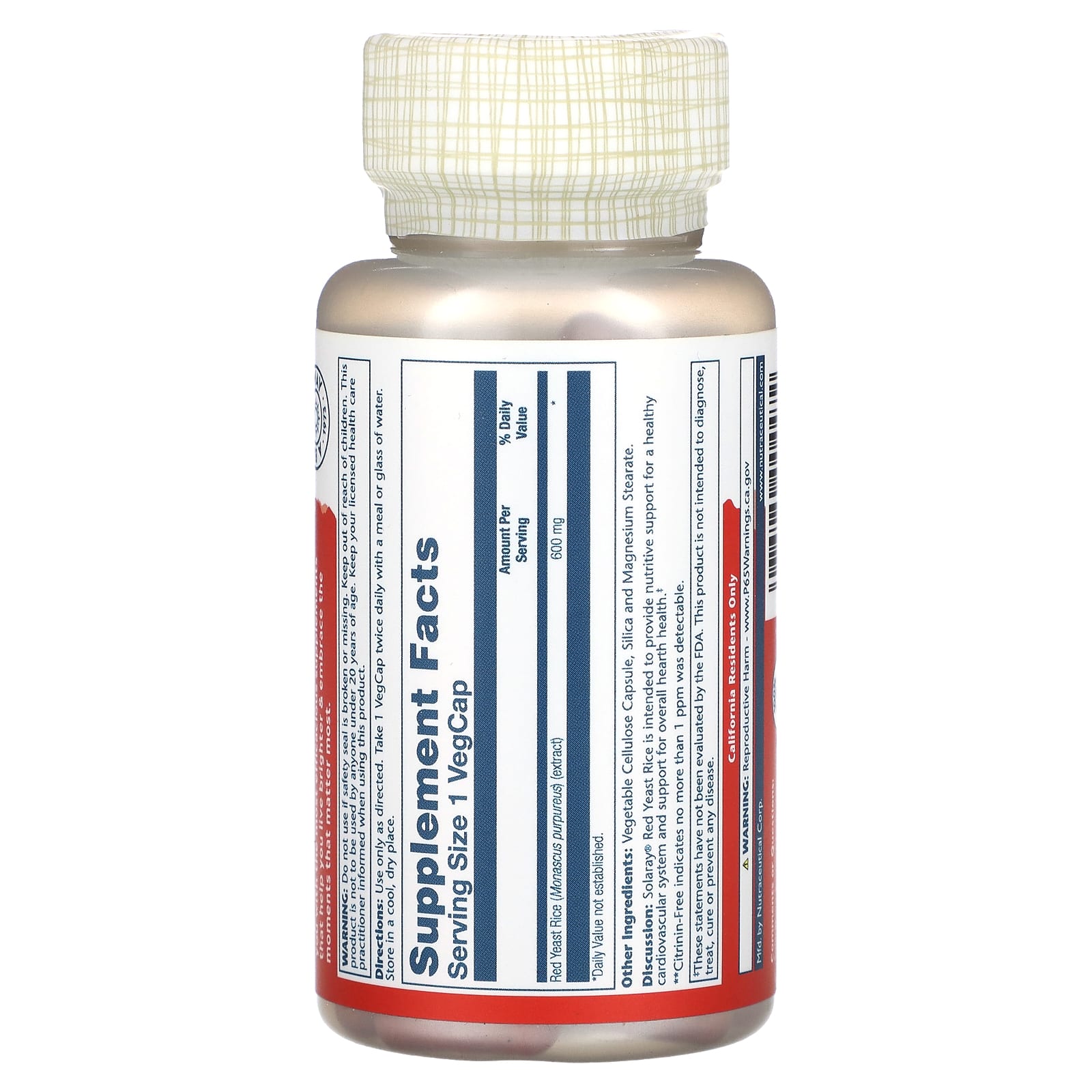 Solaray, Red Yeast Rice, 600 mg, 90 VegCaps