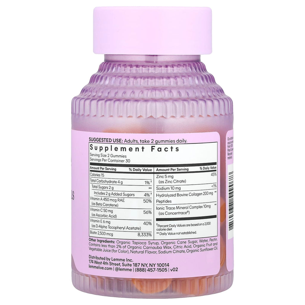 Lemme, Glow, Hair, Skin & Nails Gummies, Peach, 60 Gummies
