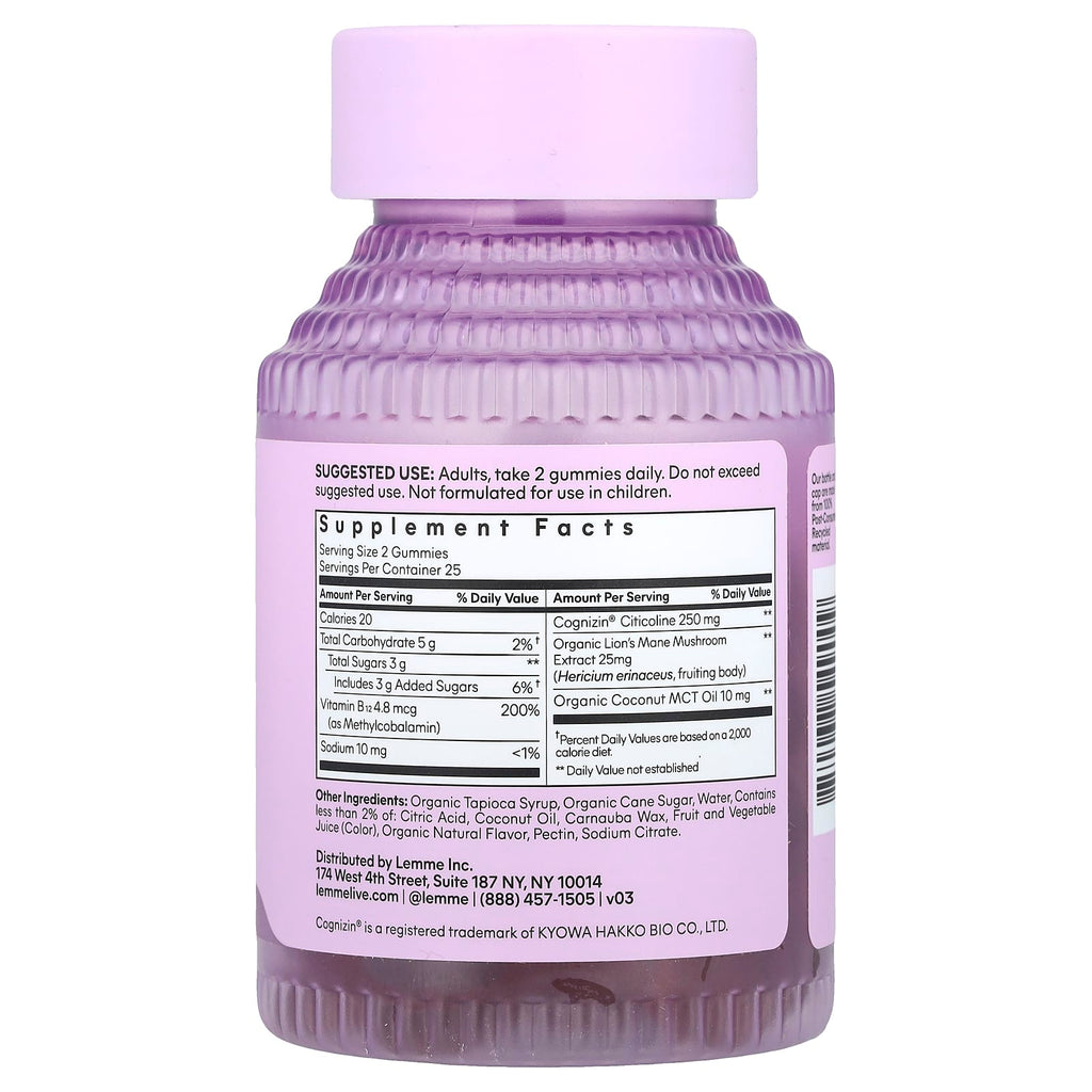 Lemme, Focus, Concentration Gummies, Strawberry, 50 Gummies