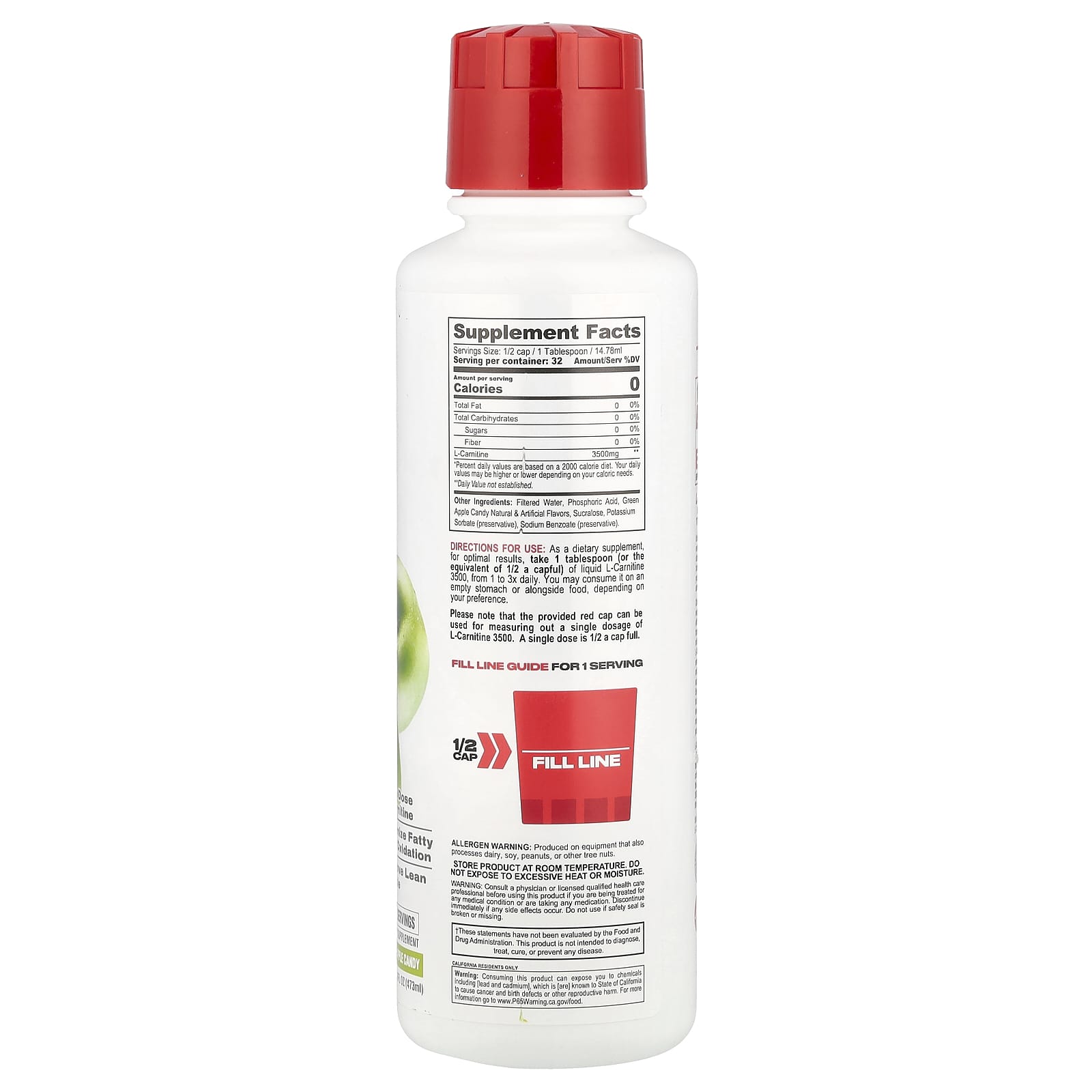 Metabolic Nutrition, L-Carnitine® 3500, Green Apple Candy, 16 fl oz (473 ml)
