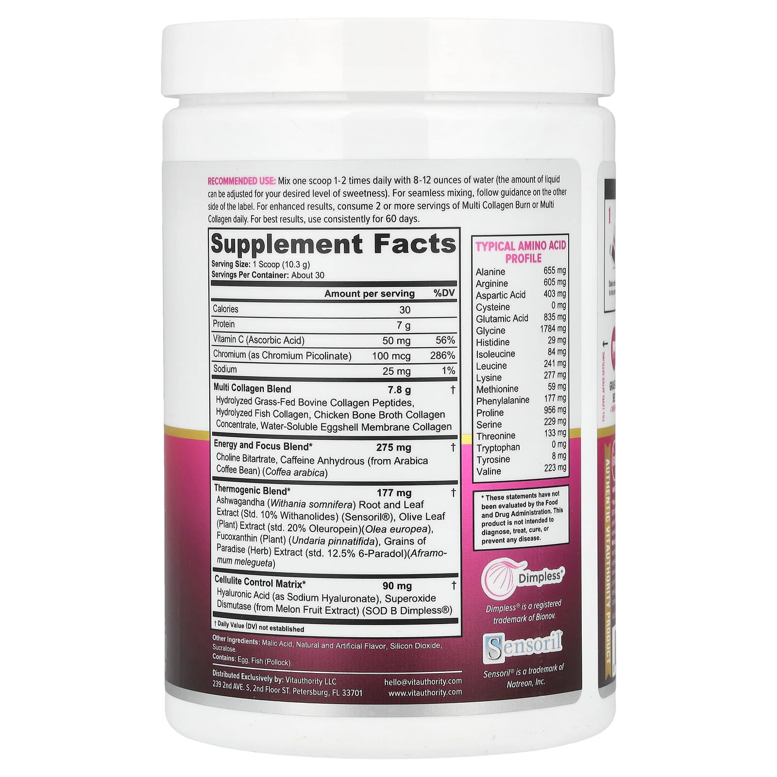 Vitauthority, Multi Collagen Burn, Energy, Tropical Punch, 10.89 oz (309 g)