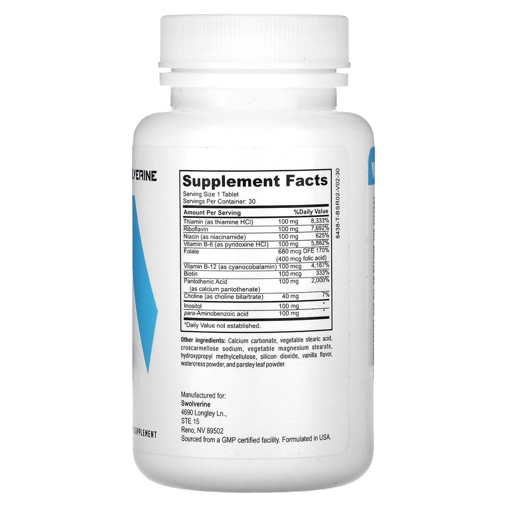 Swolverine, B-Complex, 30 Tablets