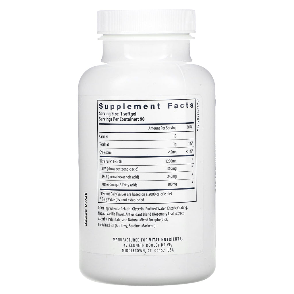 Vital Nutrients, Ultra Pure, Fish Oil 700 Enteric, 90 Enteric Coated Softgels