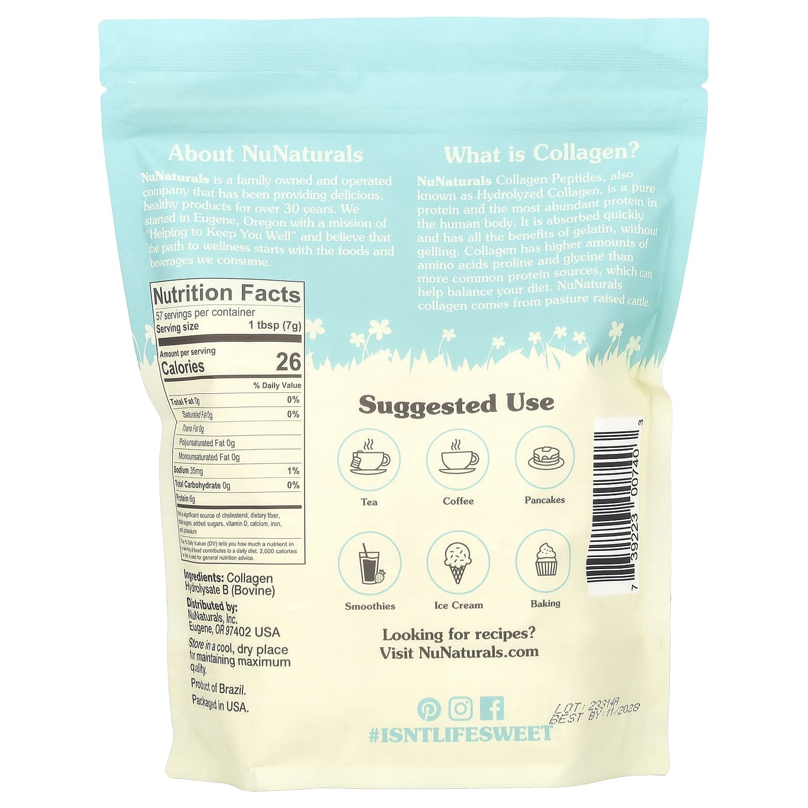 NuNaturals, Collagen Peptides, Unflavored , 14 oz (397 g)