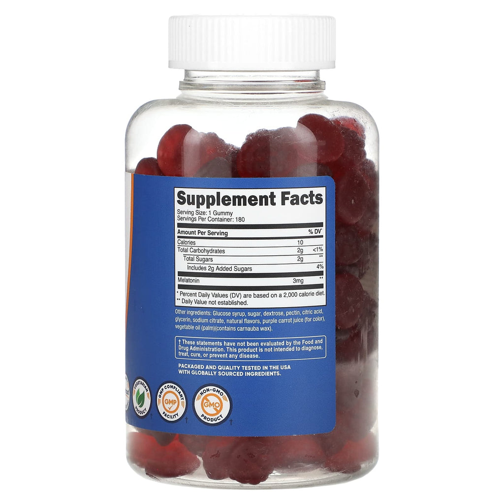 Nutricost, Melatonin Gummies, Strawberry, 3 mg, 180 Gummies