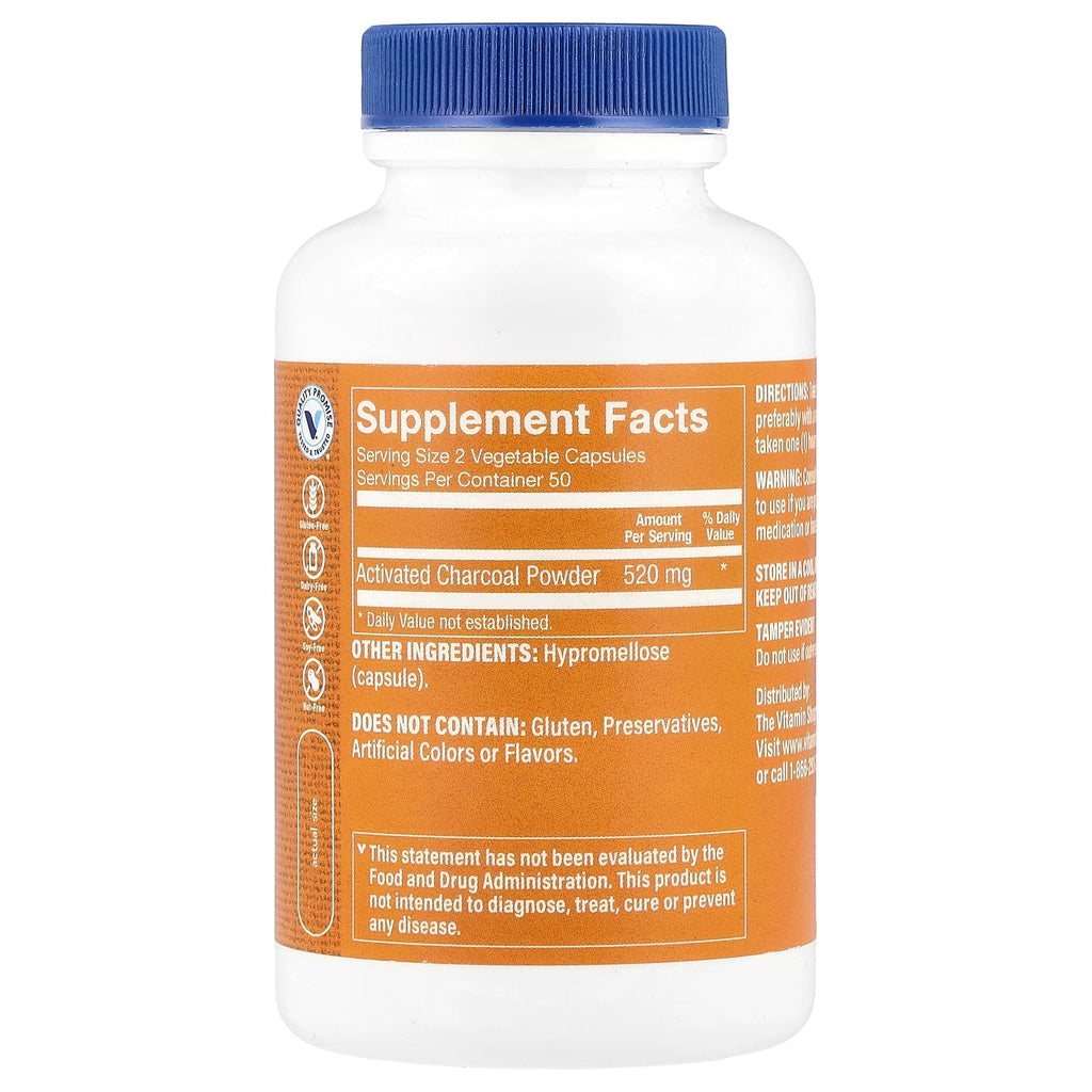 The Vitamin Shoppe, Activated Charcoal, 100 Vegetable Capsules (260 mg per Capsule)