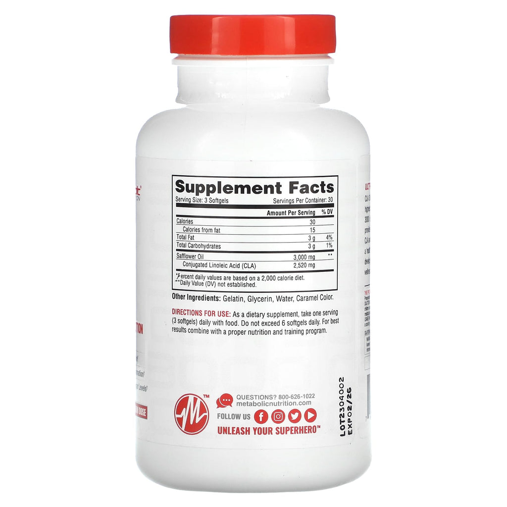 Metabolic Nutrition, CLA 3000, 90 Softgels (1,000 mg per Softgel)