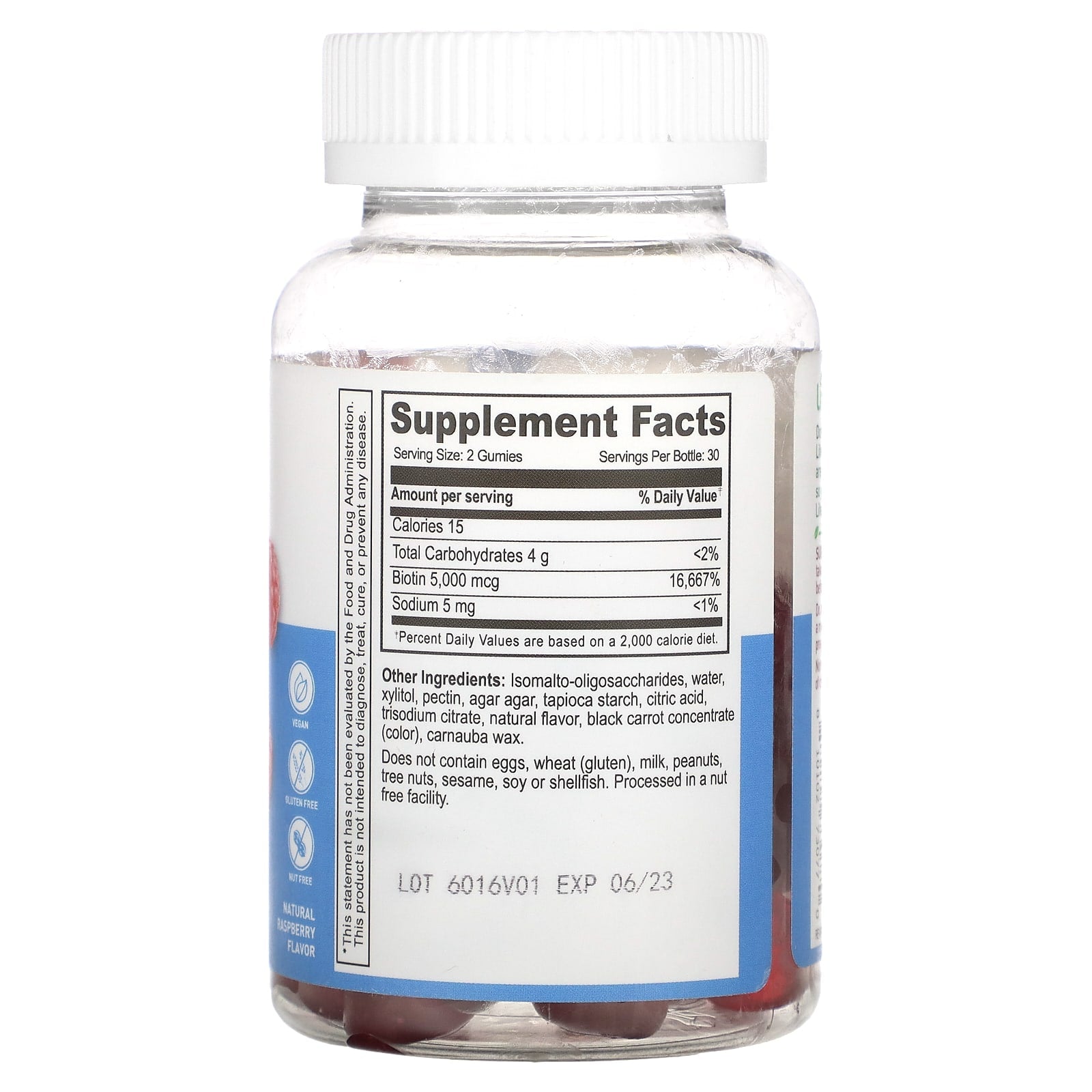 Lifeable, Biotin Gummies, Sugar Free, Natural Raspberry, 60 Gummies (2,500 mcg per Gummy)