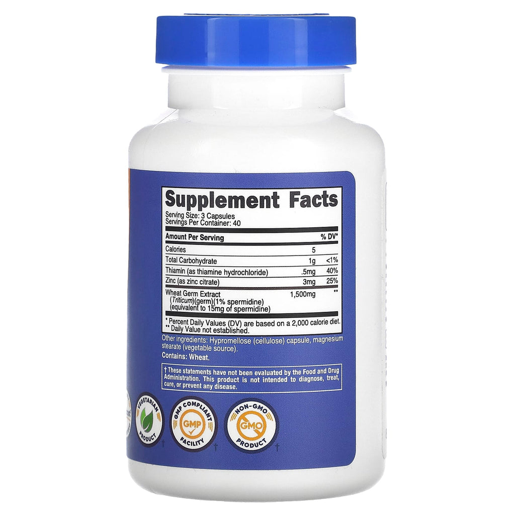 Nutricost, Spermidine Wheat Germ, 120 Capsules (500 mg per Capsule)