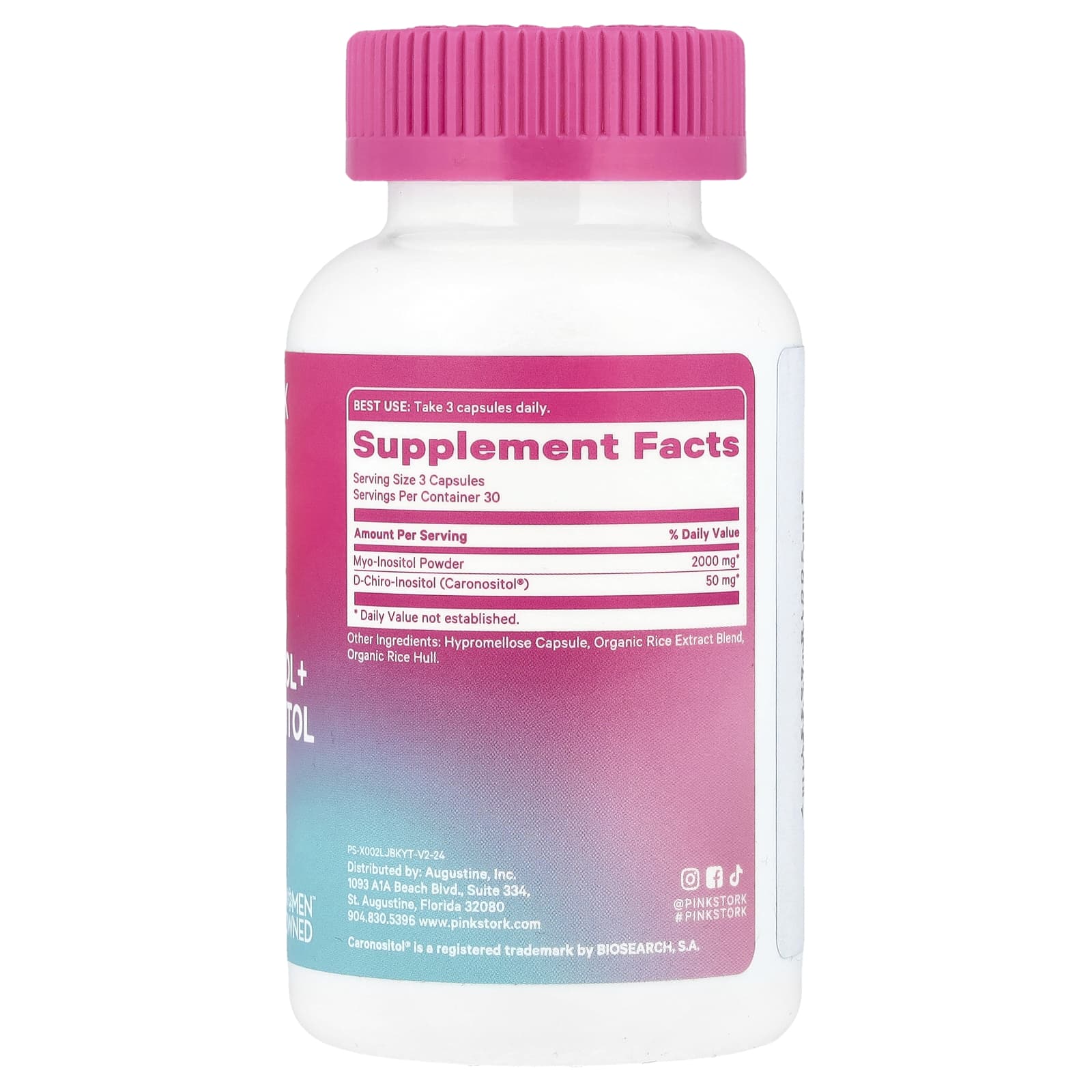 Pink Stork, 40:1 Ratio Myo-Inositol + D-Chiro-Inositol, 90 Capsules