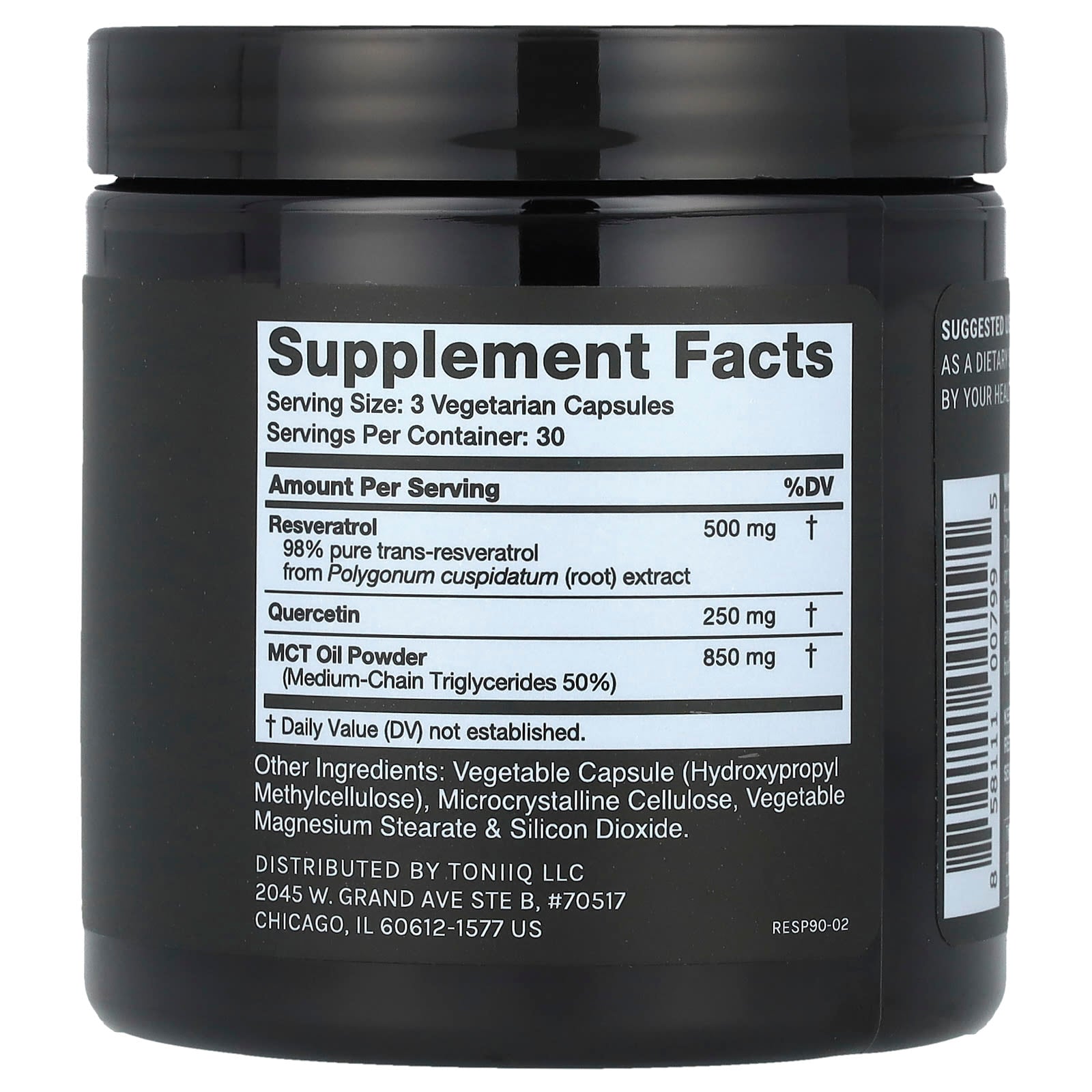 Toniiq, Resveratrol+, With Quercetin & MCT, 90 Capsules