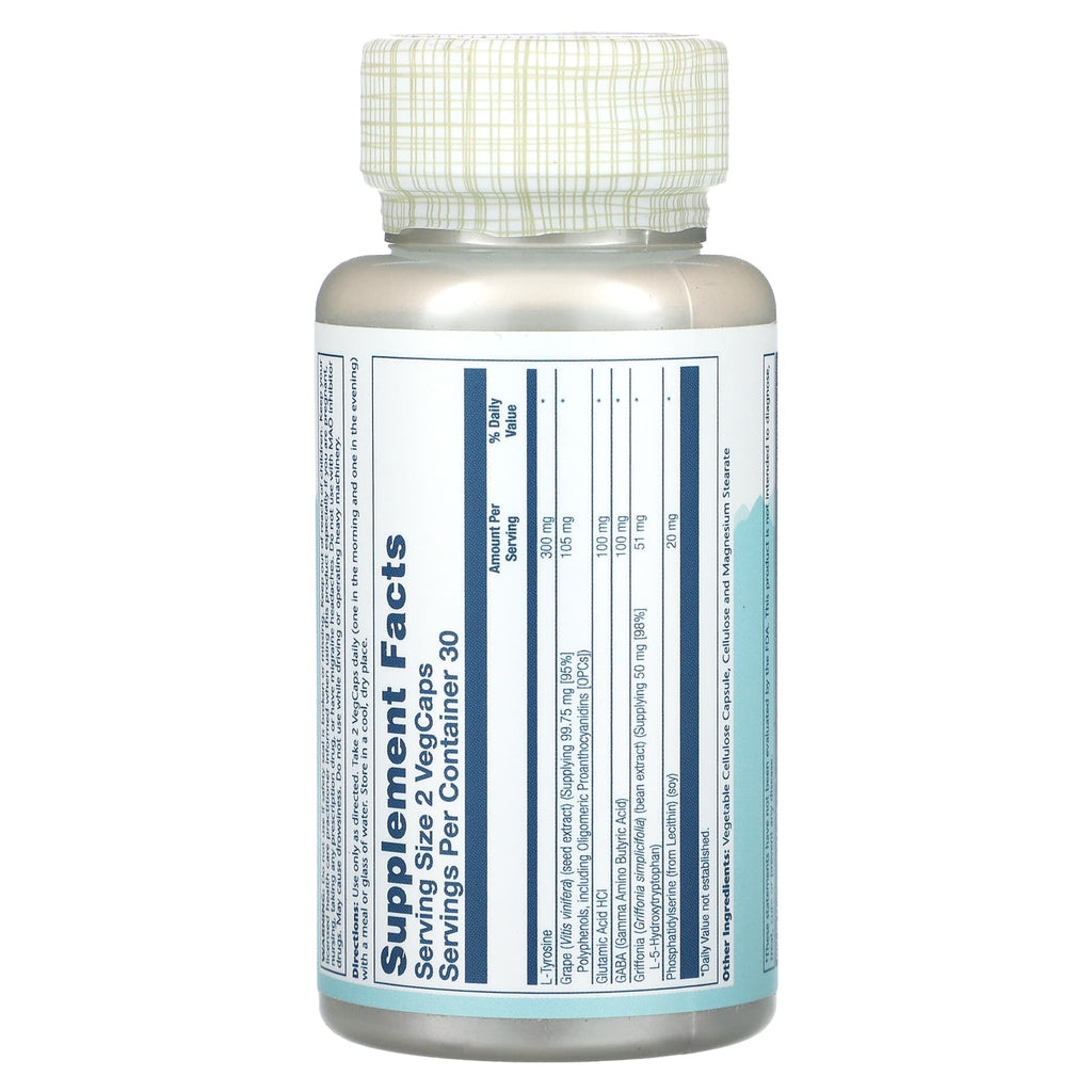 Solaray, Focus For Adults with L-Tyrosine, Grape Seed Extract, Gaba & 5-HTP, 60 VegCaps