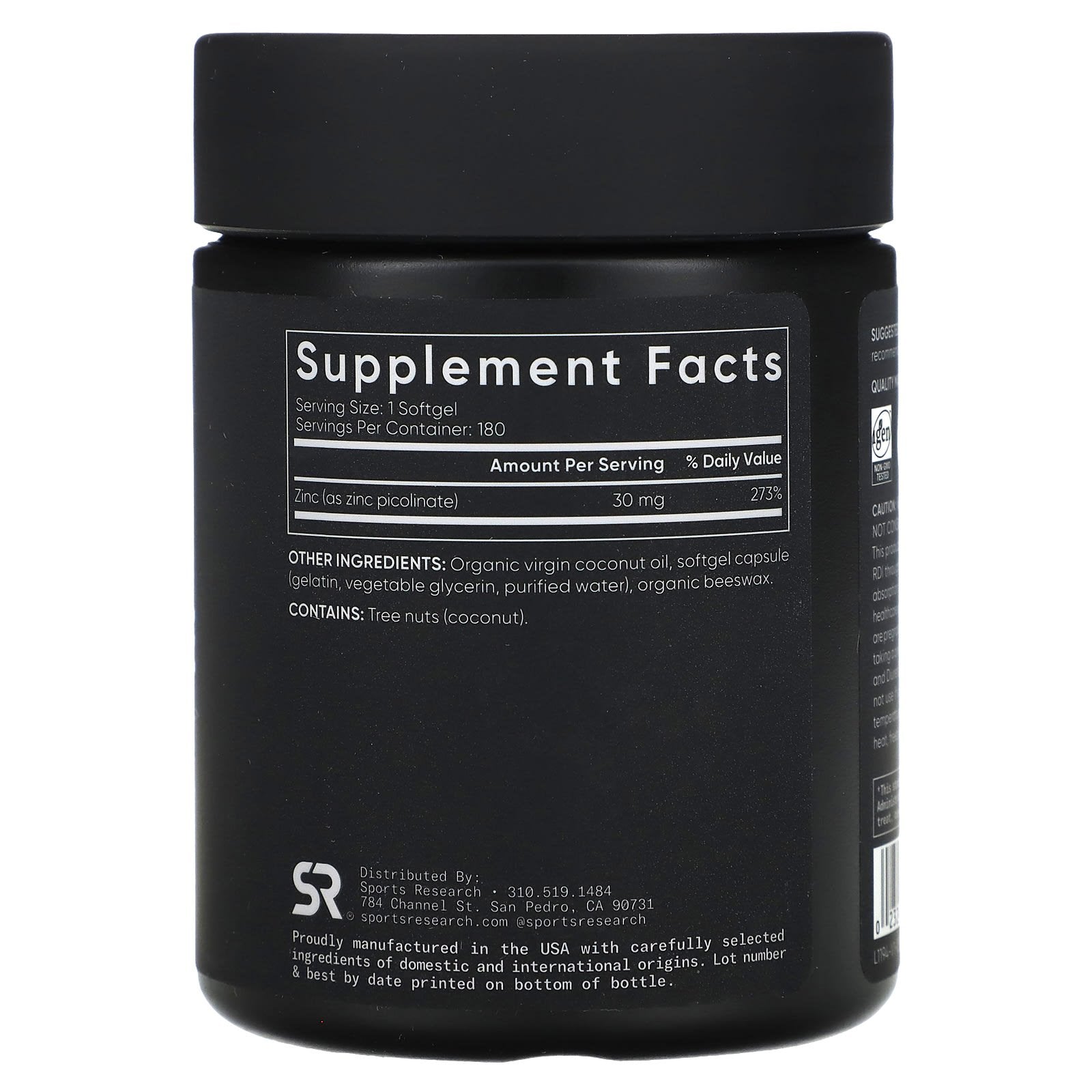 Sports Research, Zinc Picolinate, High Potency, 30 mg, 180 Softgels
