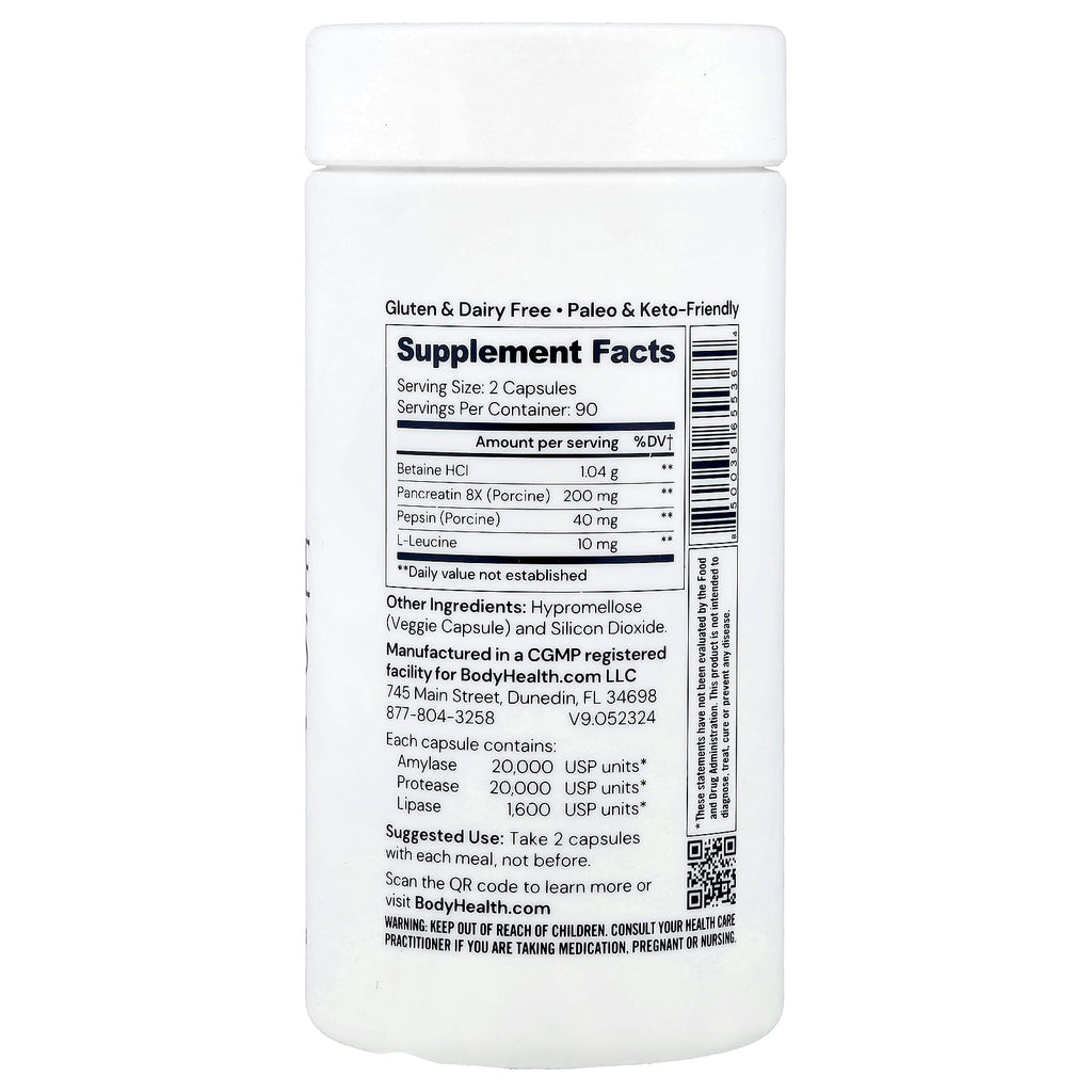 BodyHealth, Digestive Enzymes With Betaine, Pancreatin & Pepsin, 180 Capsules