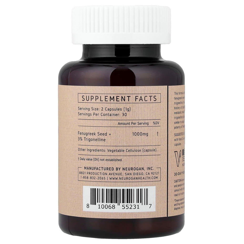 Neurogan Health, Fenugreek Seed + 3% Trigonelline, 60 Capsules (500 mg per Capsule)