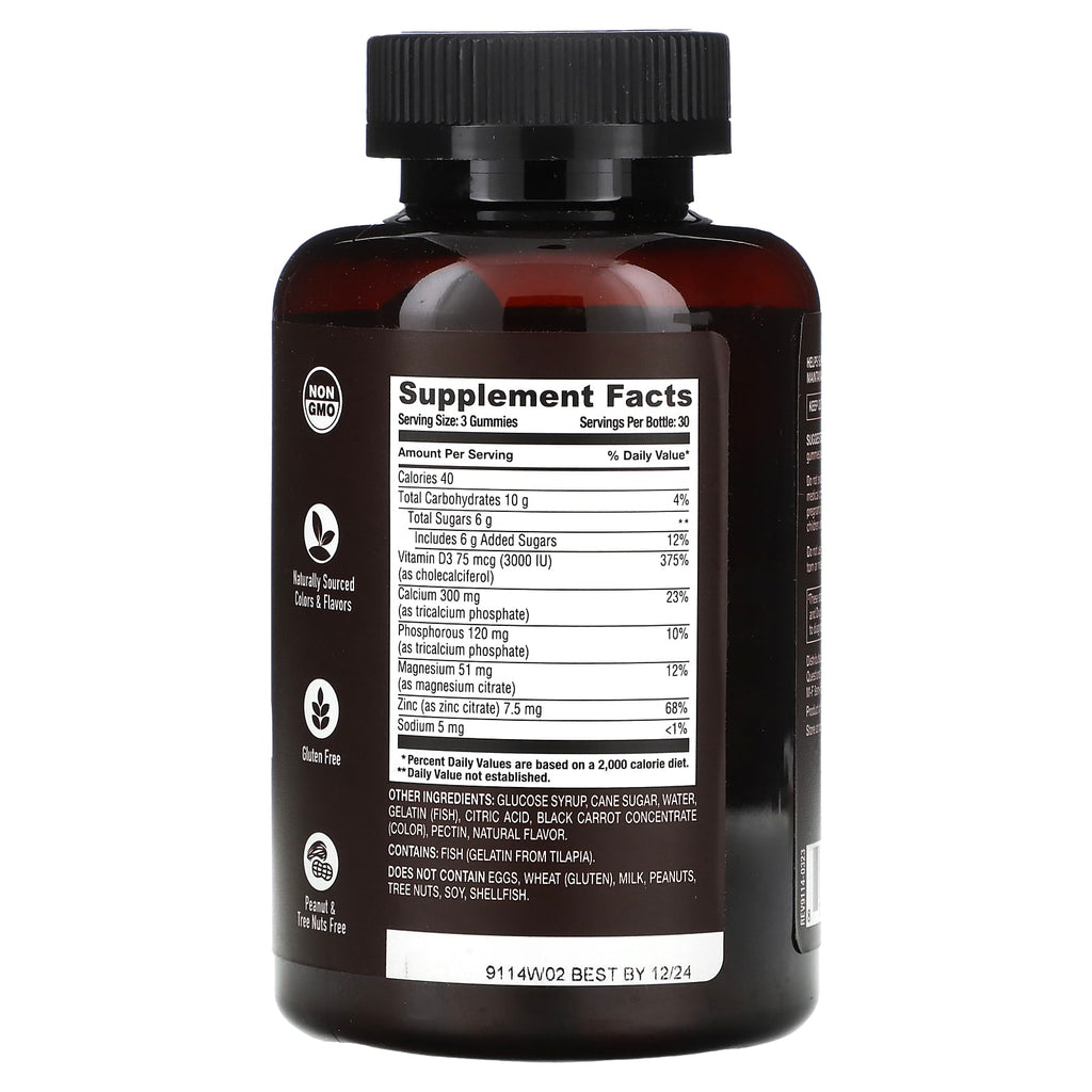 YumVs, Strong Earth Gummies, Calcium, Magnesium & Zinc + Vitamin D, Raspberry, 90 Gummies