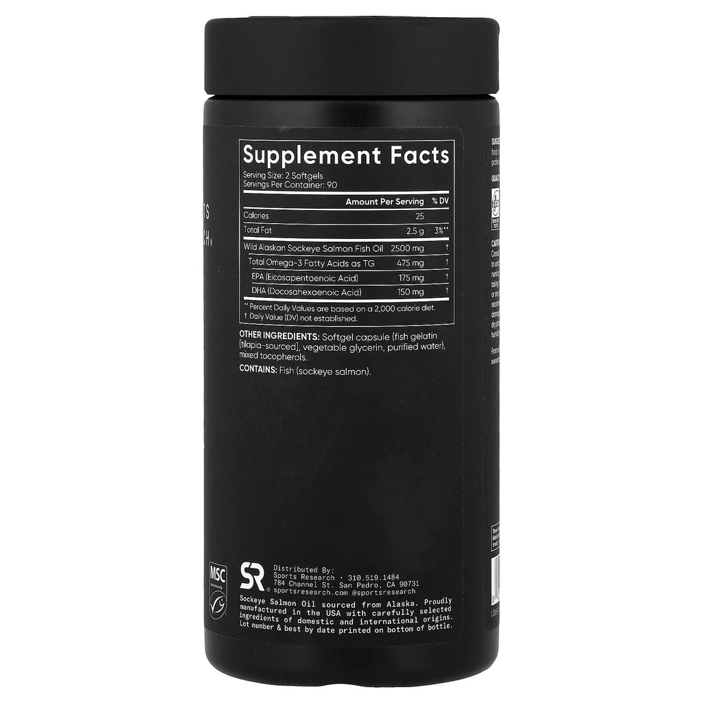 Sports Research, Alaskan Omega-3 Salmon Oil, Wild Caught Sockeye, 180 Softgels