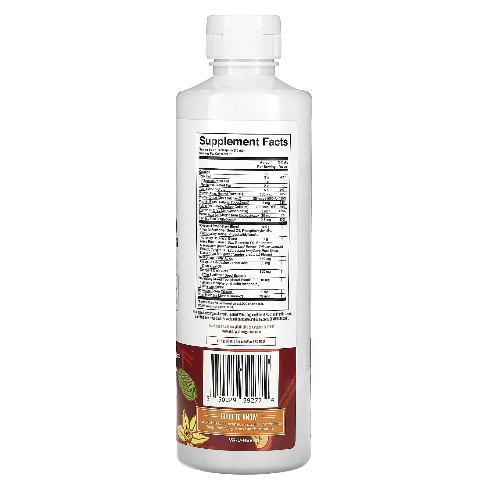MaryRuth's, Men´s 40+ Multivitamin with Hormonal Support, Vanilla Peach, 15.22 fl oz (450 ml)