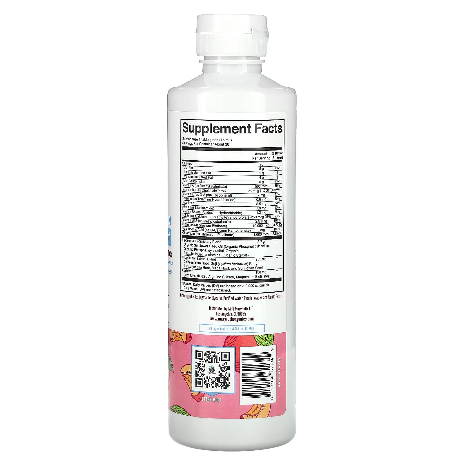 MaryRuth's, Women's Multivitamin + Hair Growth, Peach, 15.22 fl oz (450 ml)
