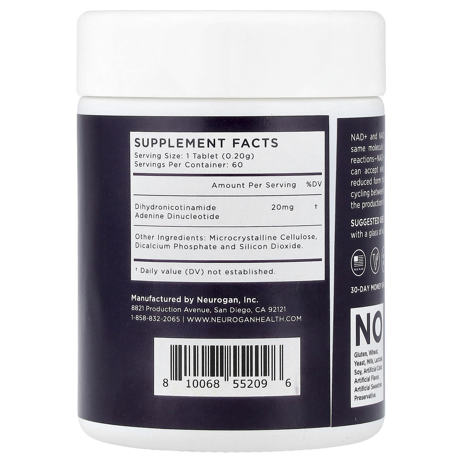 Neurogan Health, NADH, 20 mg, 60 Tablets, 0.63 oz (18 g)