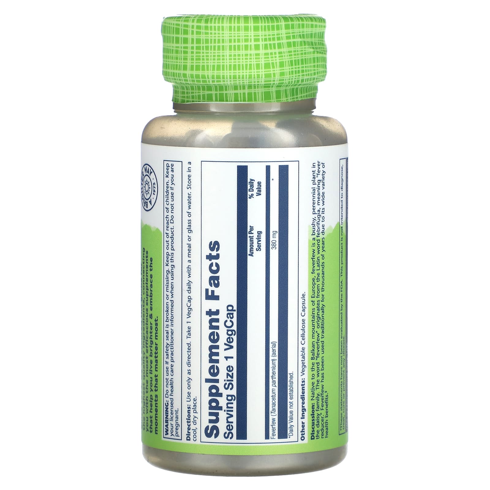 Solaray, True Herbs, Feverfew, 380 mg, 100 VegCaps